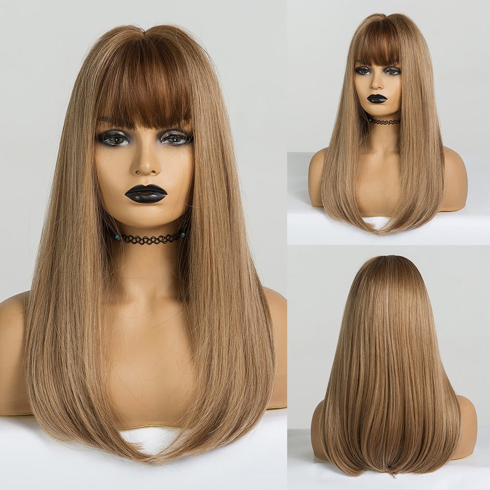 Long Smooth Synthetic Wig With Bangs For Women - IVOIRART.COM