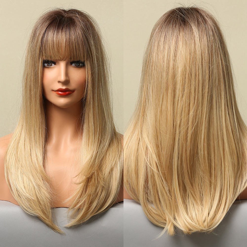 Long Smooth Synthetic Wig With Bangs For Women - IVOIRART.COM