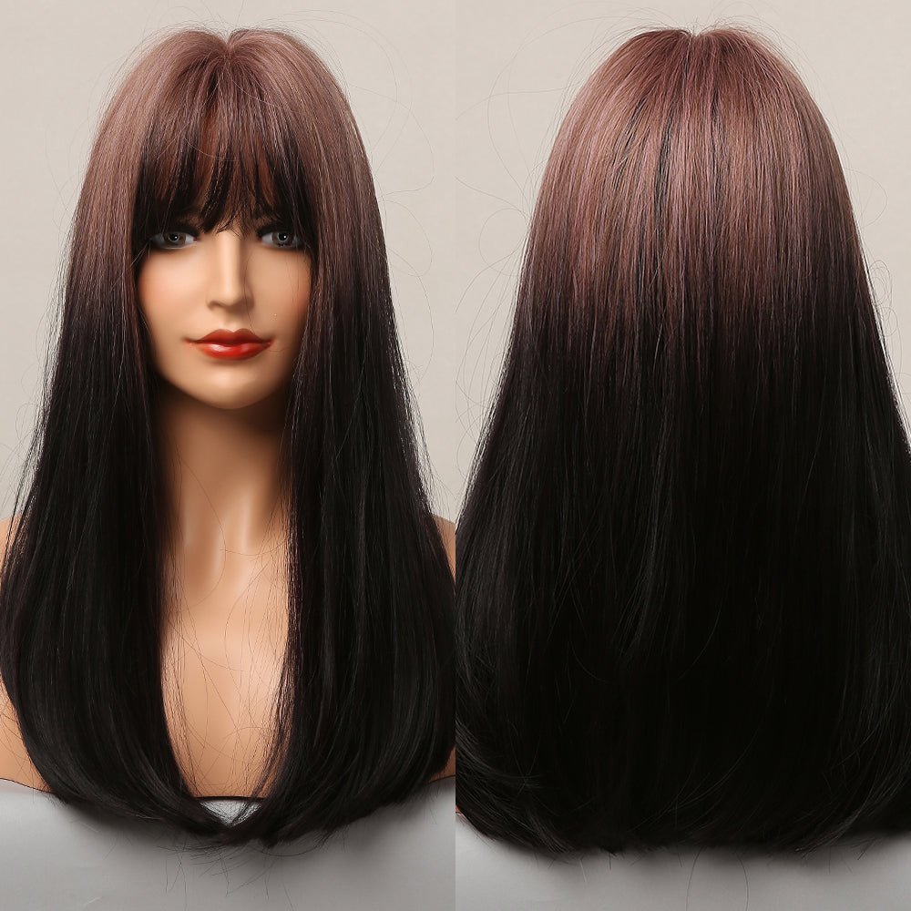 Long Smooth Synthetic Wig With Bangs For Women - IVOIRART.COM
