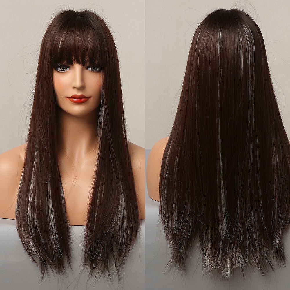 Long Smooth Synthetic Wig With Bangs For Women - IVOIRART.COM