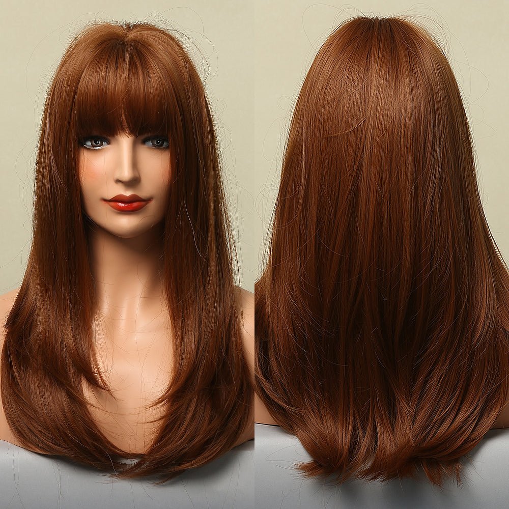 Long Smooth Synthetic Wig With Bangs For Women - IVOIRART.COM