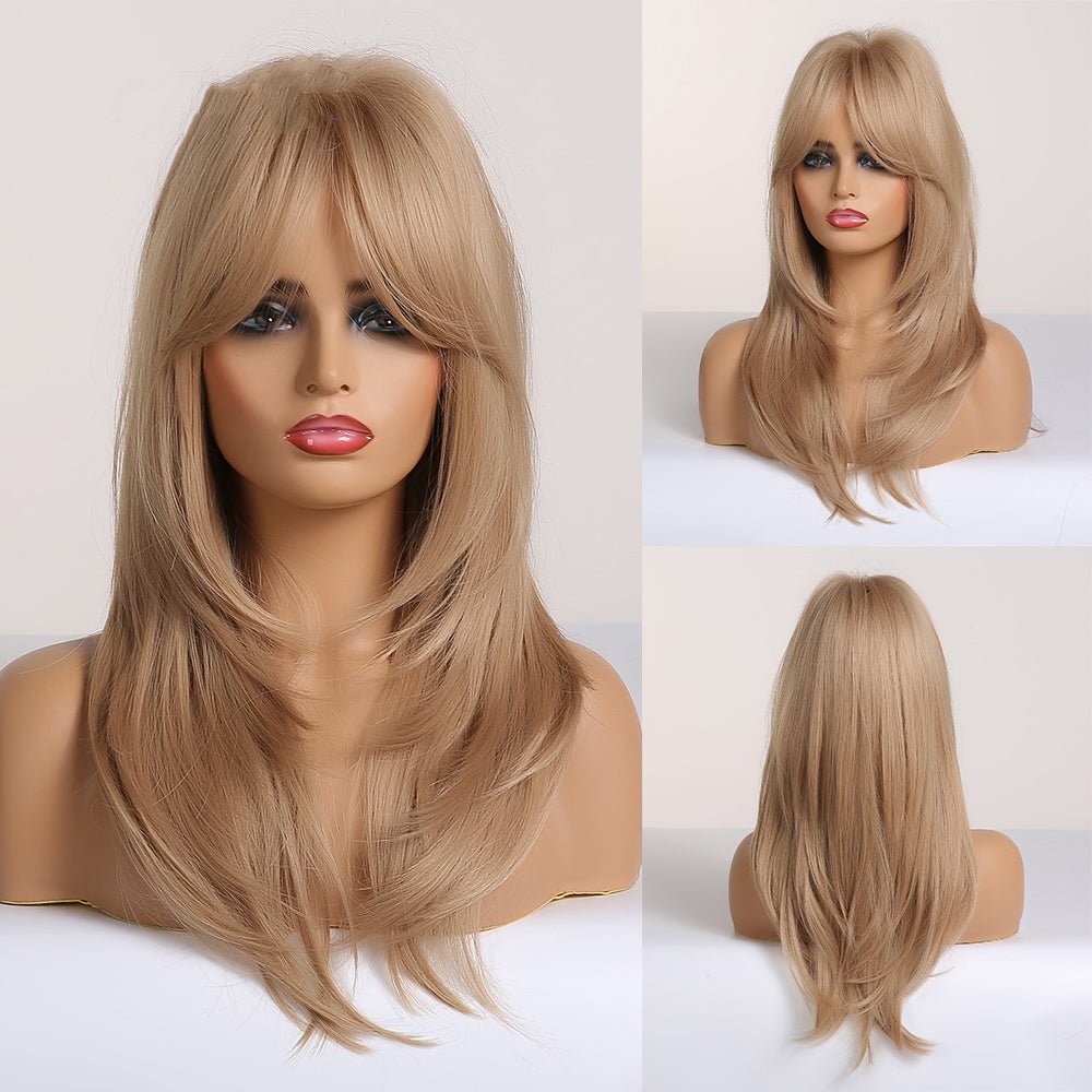 Long Smooth Synthetic Wig With Bangs For Women - IVOIRART.COM