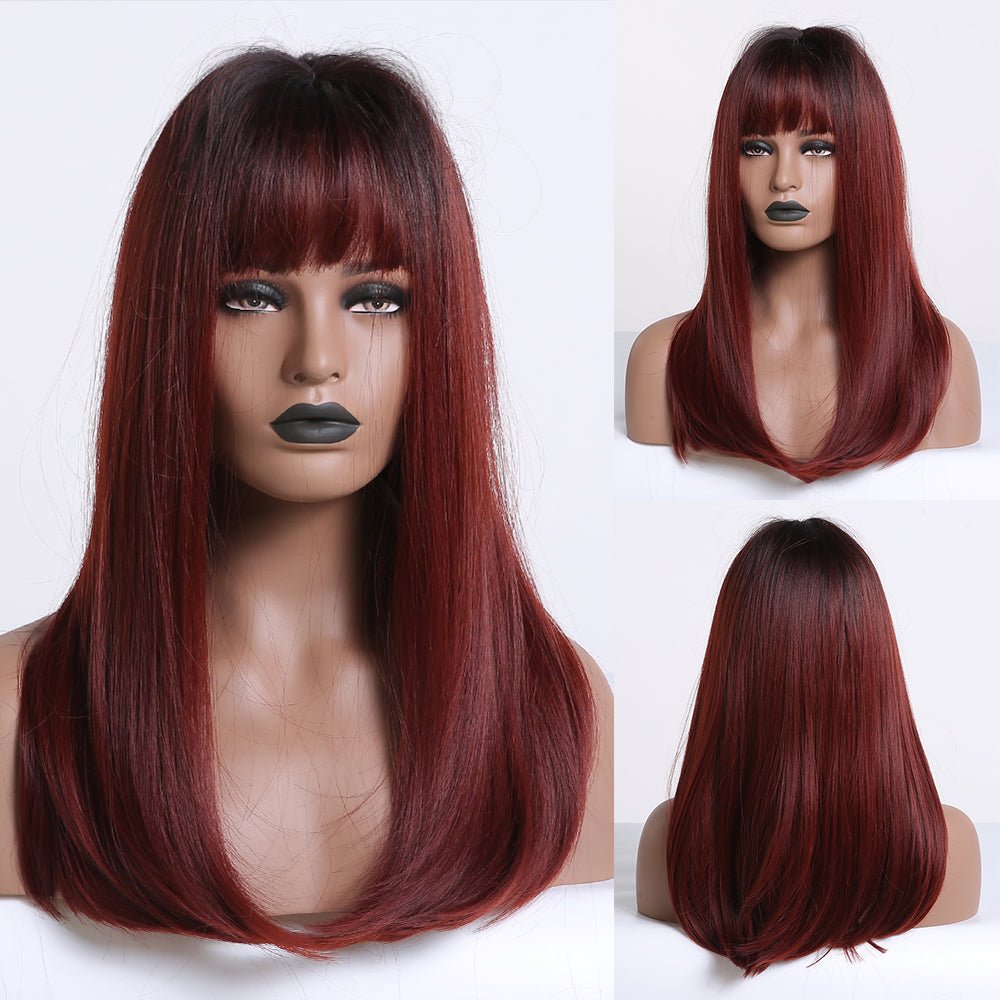 Long Smooth Synthetic Wig With Bangs For Women - IVOIRART.COM