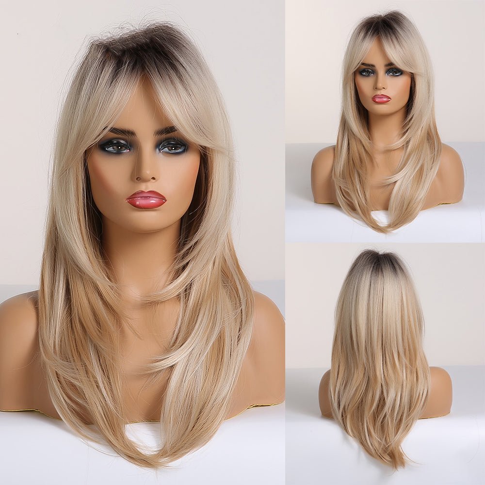 Long Smooth Synthetic Wig With Bangs For Women - IVOIRART.COM