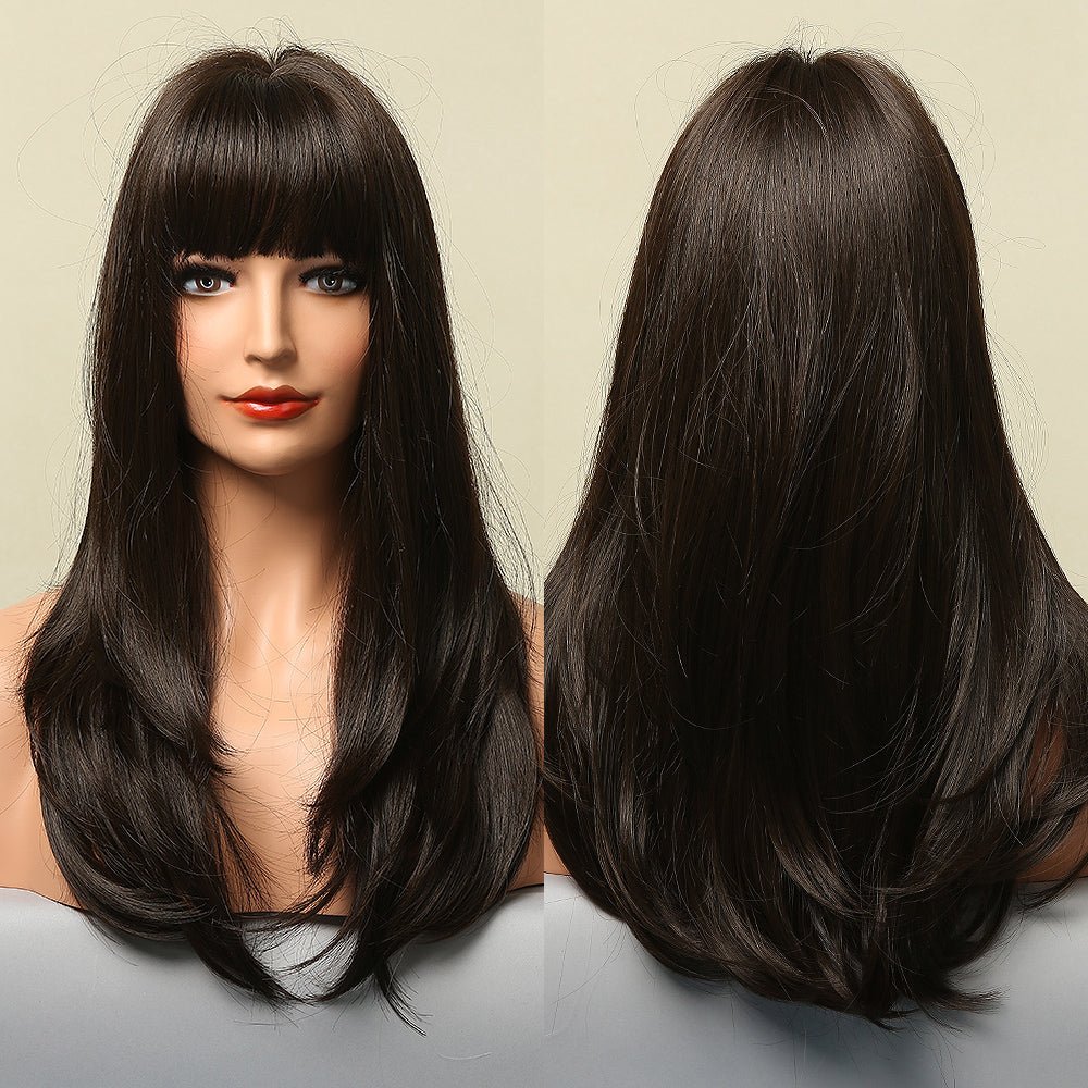 Long Smooth Synthetic Wig With Bangs For Women - IVOIRART.COM
