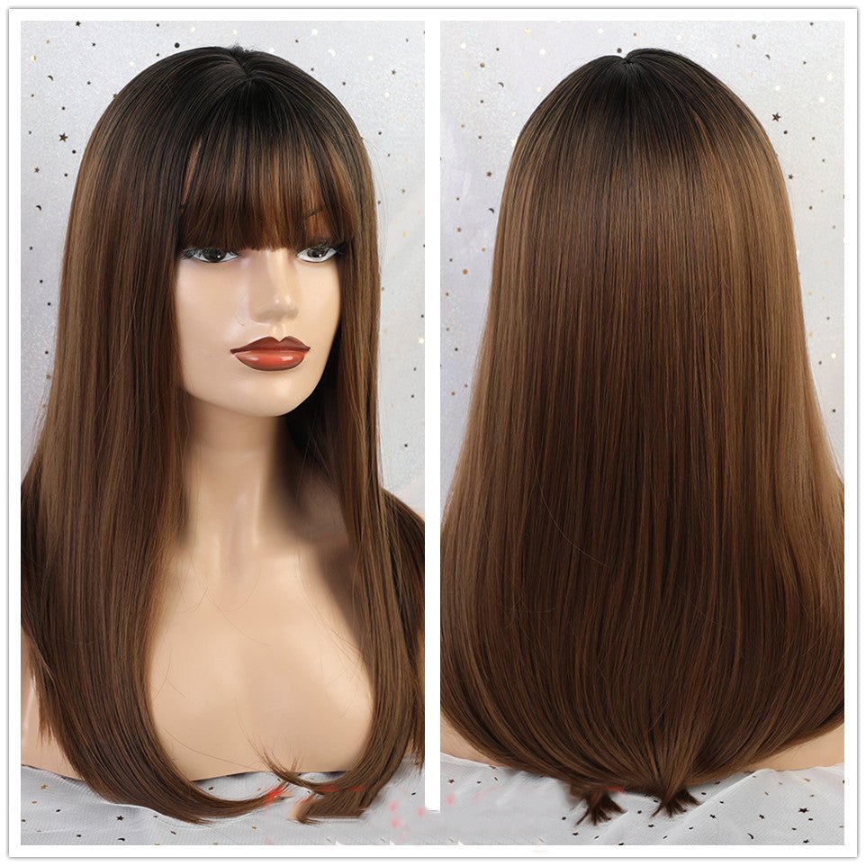 Long Smooth Synthetic Wig With Bangs For Women - IVOIRART.COM