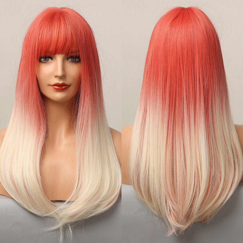 Long Smooth Synthetic Wig With Bangs For Women - IVOIRART.COM