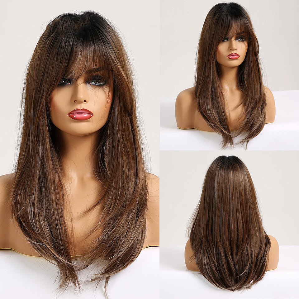 Long Smooth Synthetic Wig With Bangs For Women - IVOIRART.COM