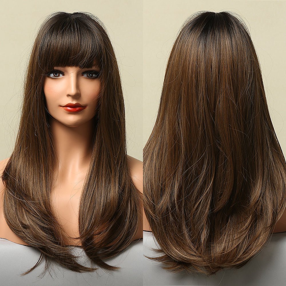 Long Smooth Synthetic Wig With Bangs For Women - IVOIRART.COM