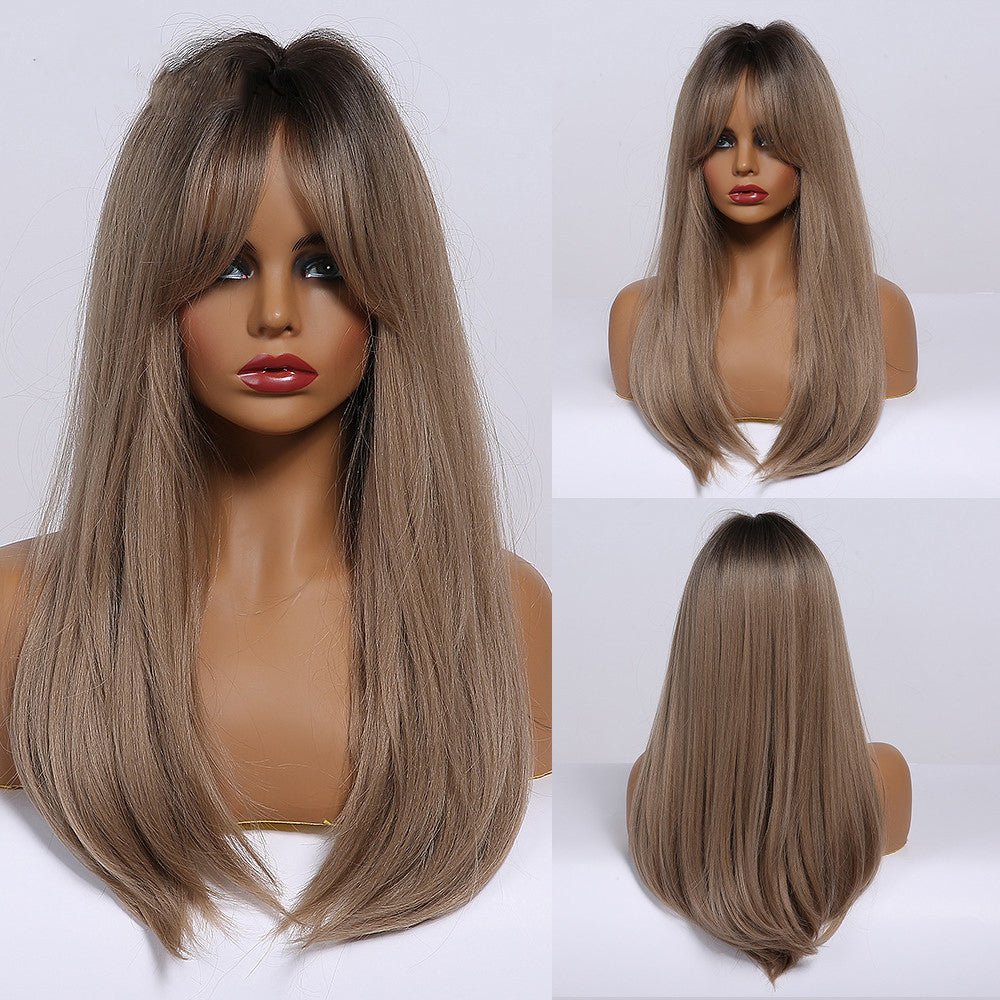 Long Smooth Synthetic Wig With Bangs For Women - IVOIRART.COM