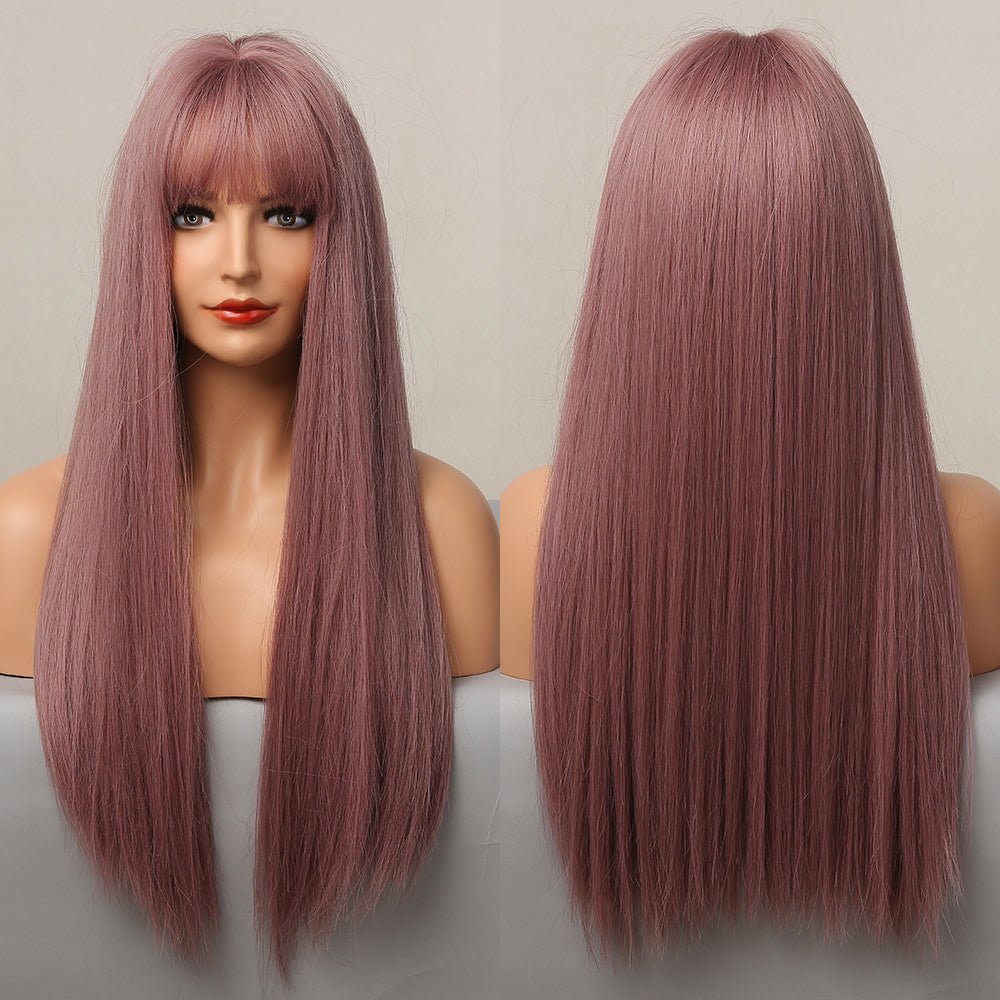 Long Smooth Synthetic Wig With Bangs For Women - IVOIRART.COM