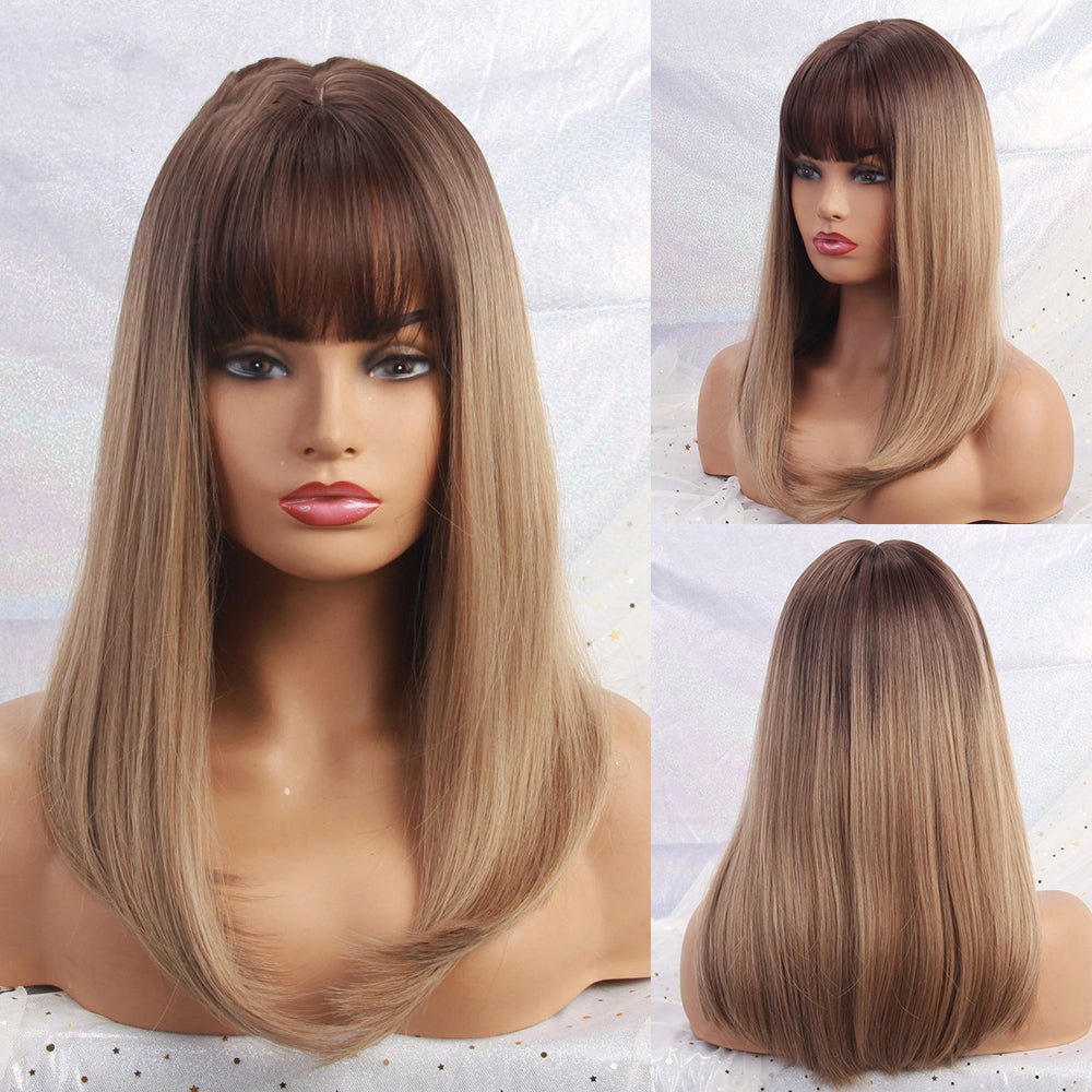 Long Smooth Synthetic Wig With Bangs For Women - IVOIRART.COM