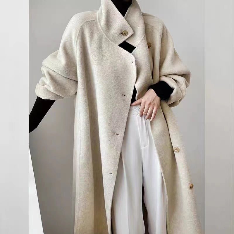 Loose-fitting Double-faced Cashmere Coat, Extra-thick Wool Overcoat - IVOIRART.COM