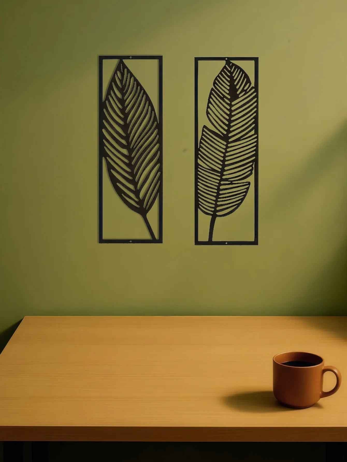 Lot de 2 décorations murales en fer à feuilles faites à la main - Décoration intérieure rustique inspirée par la nature - IVOIRART.COM