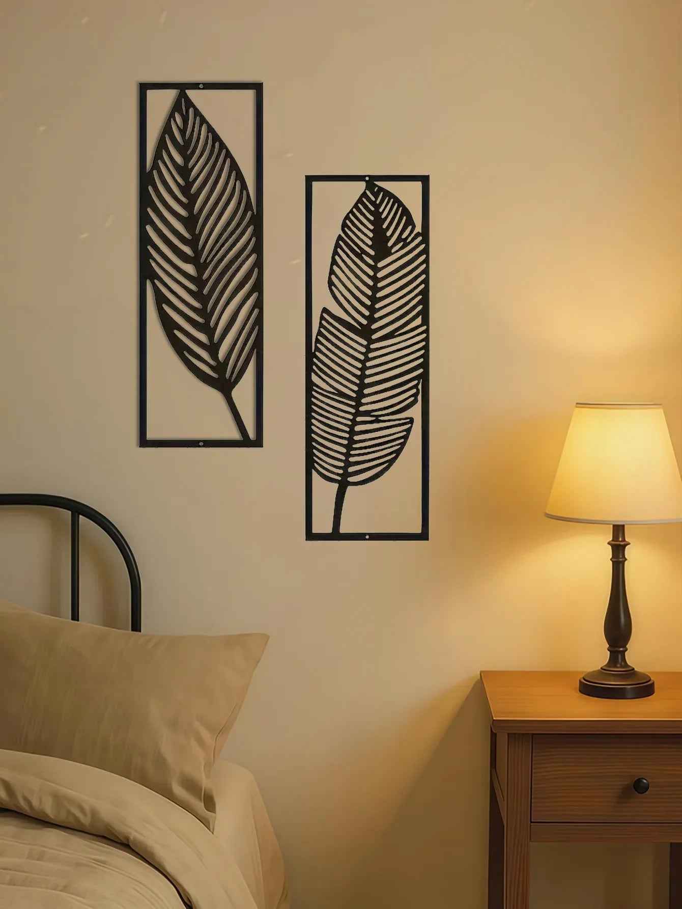 Lot de 2 décorations murales en fer à feuilles faites à la main - Décoration intérieure rustique inspirée par la nature - IVOIRART.COM
