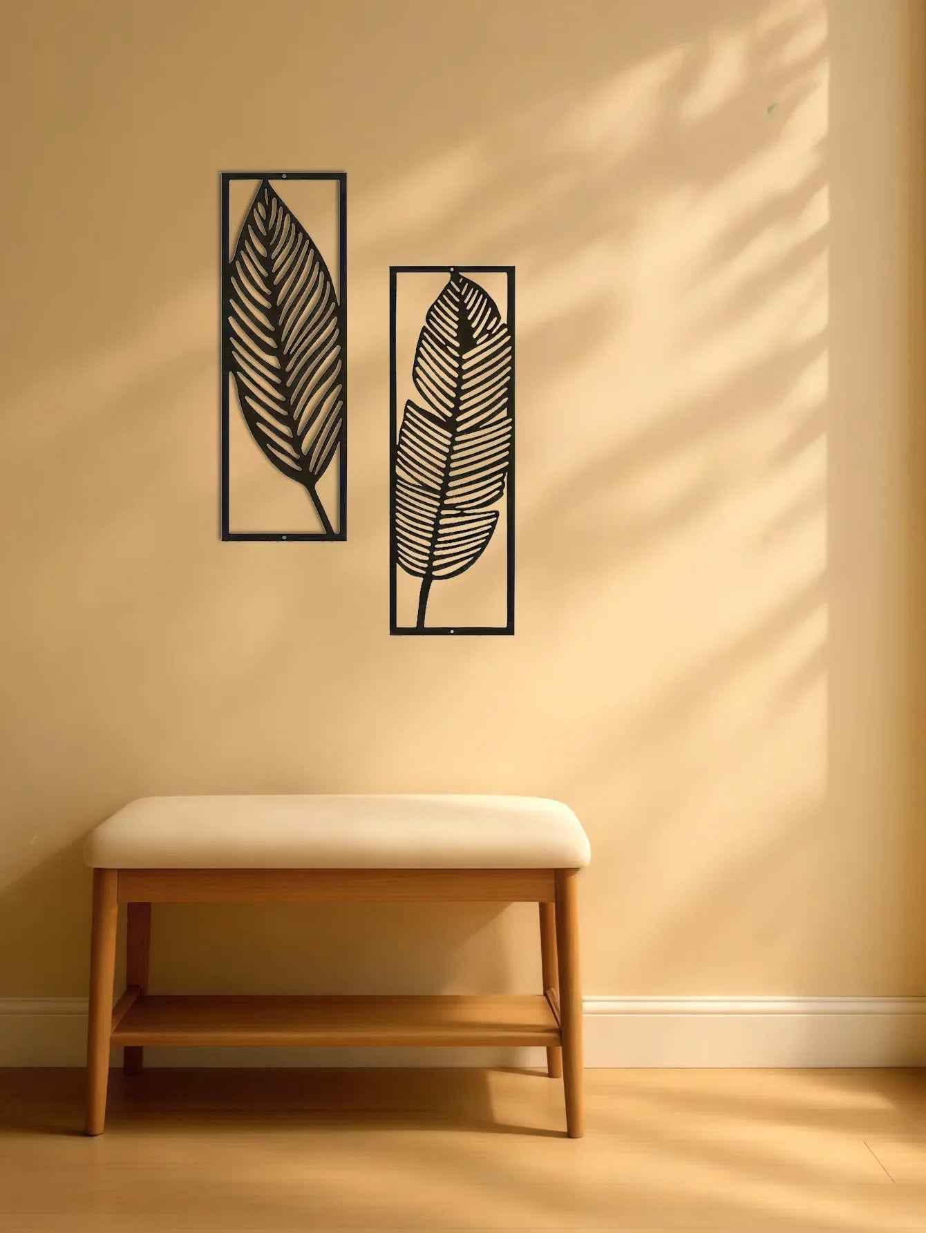 Lot de 2 décorations murales en fer à feuilles faites à la main - Décoration intérieure rustique inspirée par la nature - IVOIRART.COM