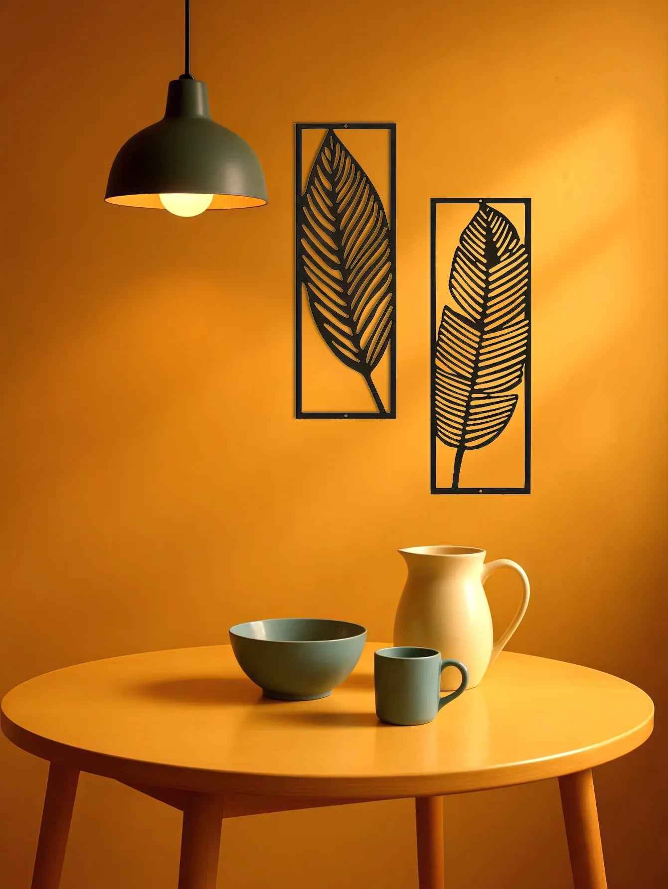Lot de 2 décorations murales en fer à feuilles faites à la main - Décoration intérieure rustique inspirée par la nature - IVOIRART.COM