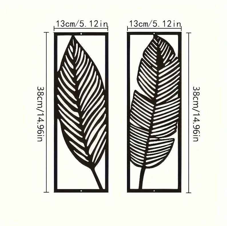 Lot de 2 décorations murales en fer à feuilles faites à la main - Décoration intérieure rustique inspirée par la nature - IVOIRART.COM