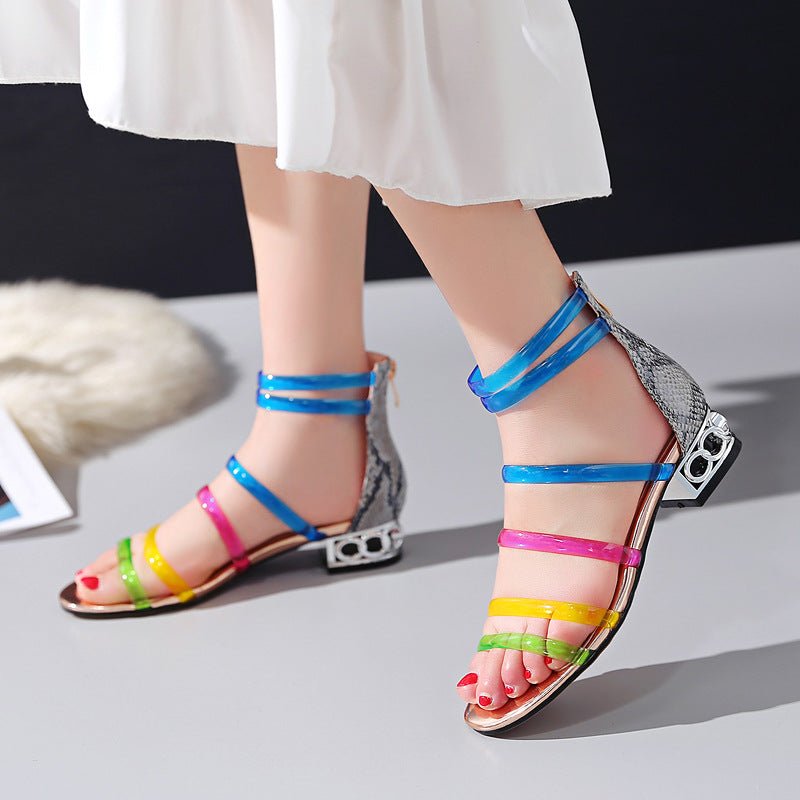 Low heel rainbow transparent sandals - IVOIRART.COM