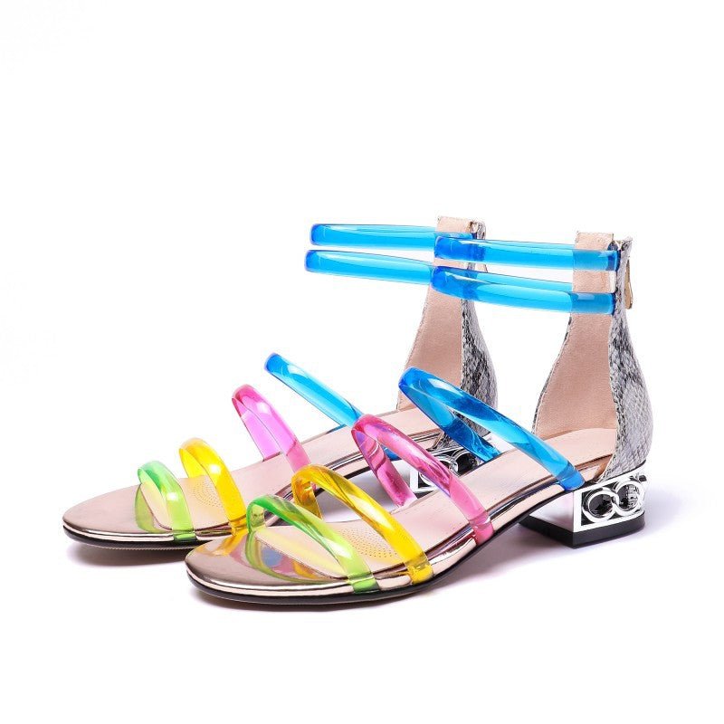 Low heel rainbow transparent sandals - IVOIRART.COM