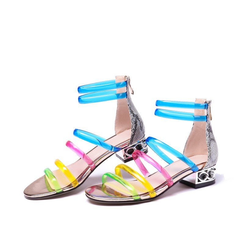 Low heel rainbow transparent sandals - IVOIRART.COM