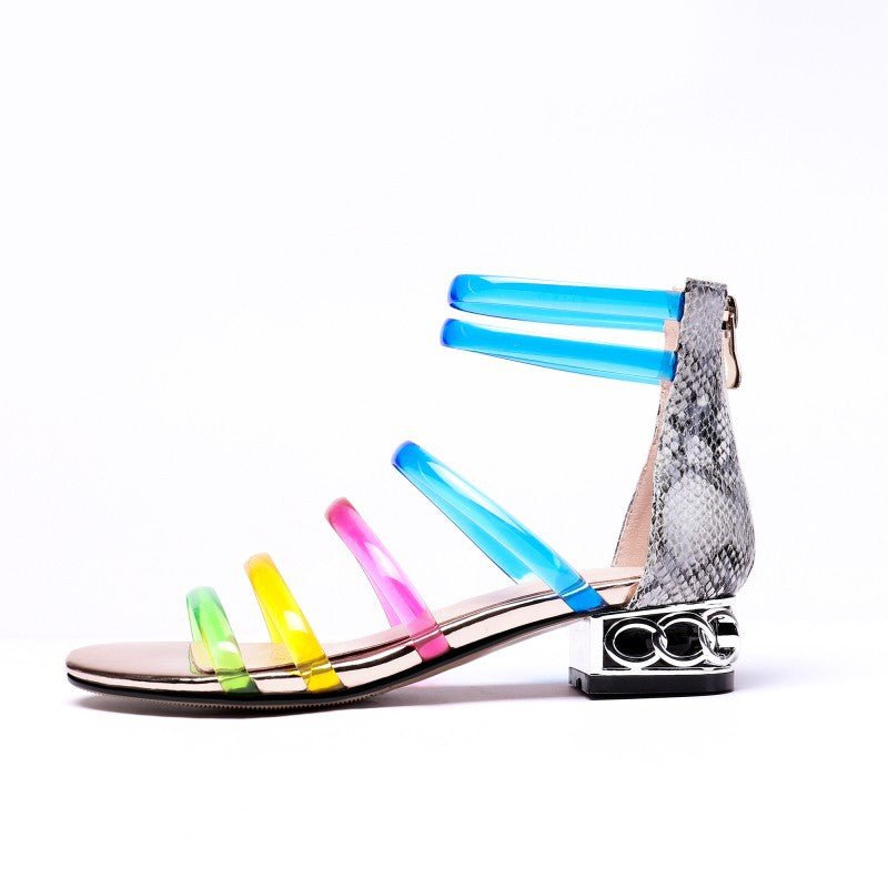 Low heel rainbow transparent sandals - IVOIRART.COM