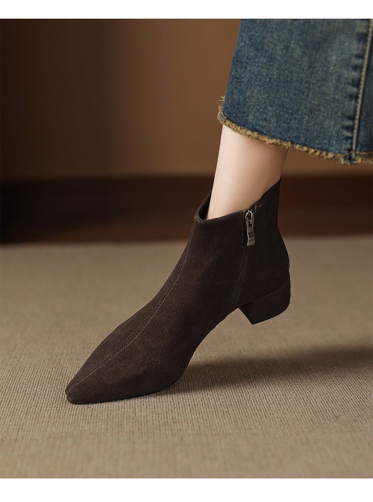 Low-heeled Cowhide Suede Women's Ankle Boots - IVOIRART.COM