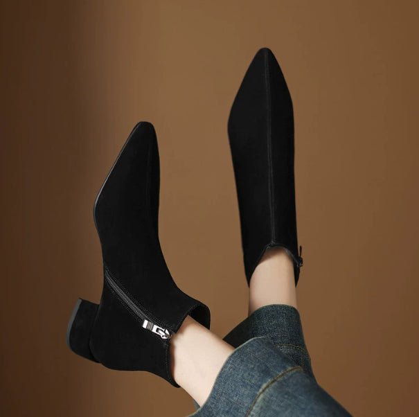 Low-heeled Cowhide Suede Women's Ankle Boots - IVOIRART.COM