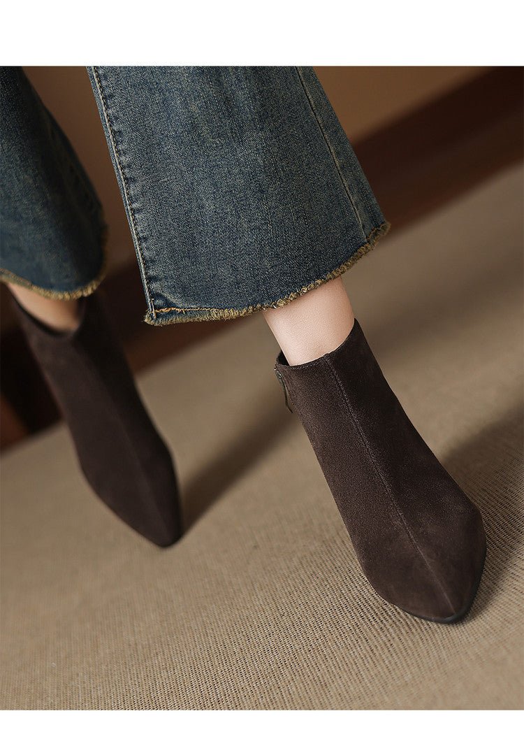 Low-heeled Cowhide Suede Women's Ankle Boots - IVOIRART.COM