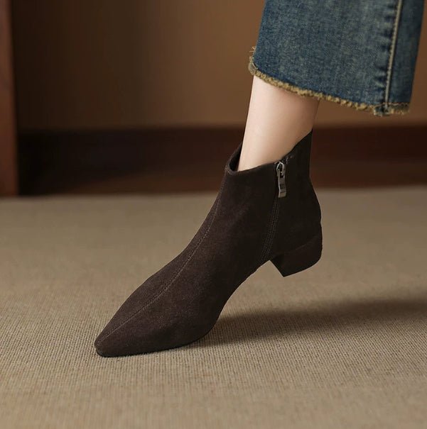 Low-heeled Cowhide Suede Women's Ankle Boots - IVOIRART.COM