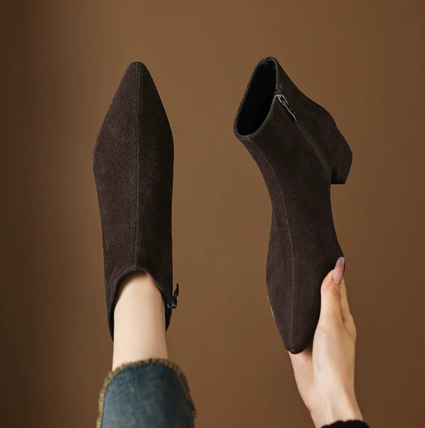 Low-heeled Cowhide Suede Women's Ankle Boots - IVOIRART.COM