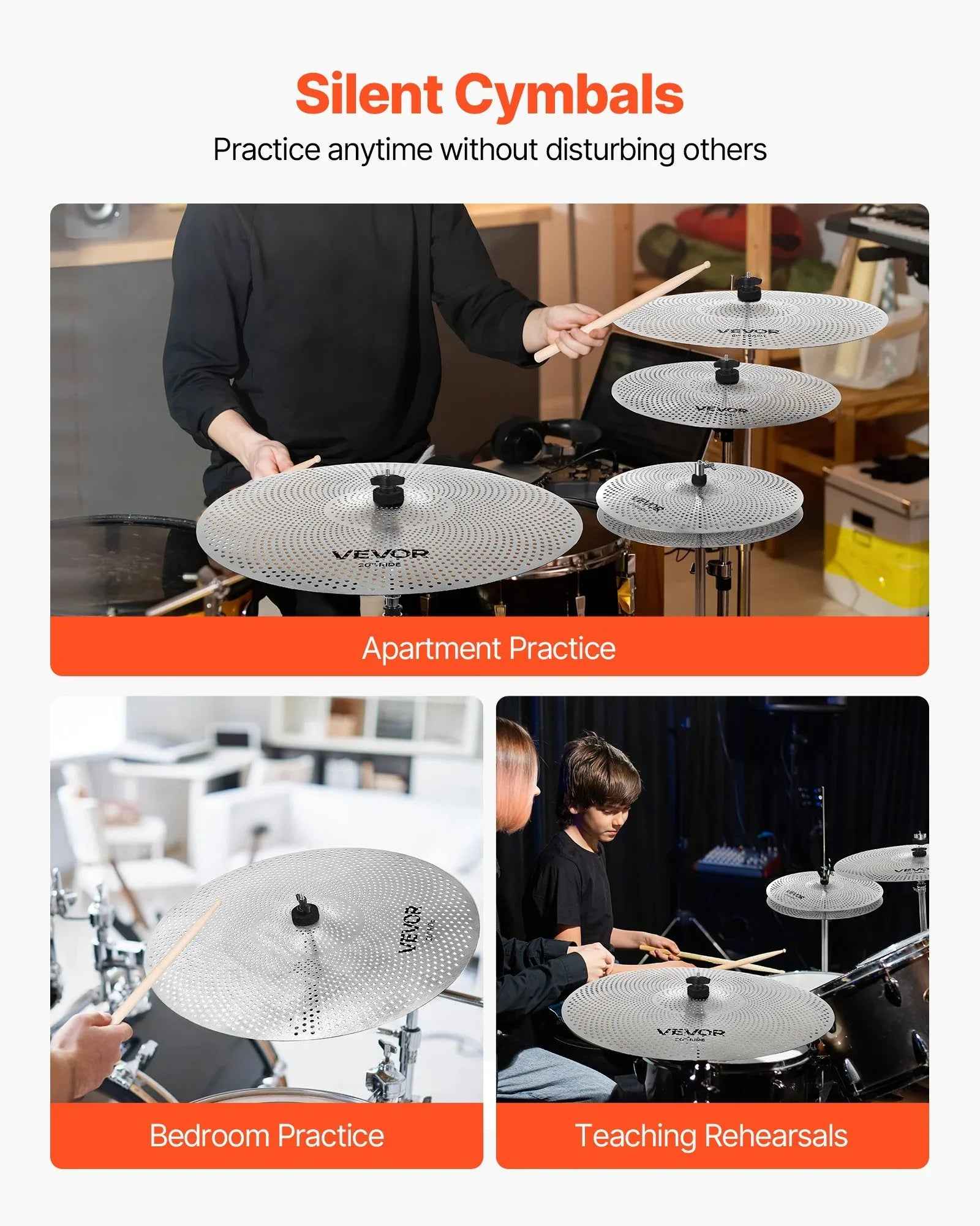 Ensemble de Cymbales Silencieuses pour Batterie, 4 Pièces en Alliage Cuivre - IVOIRART.COM