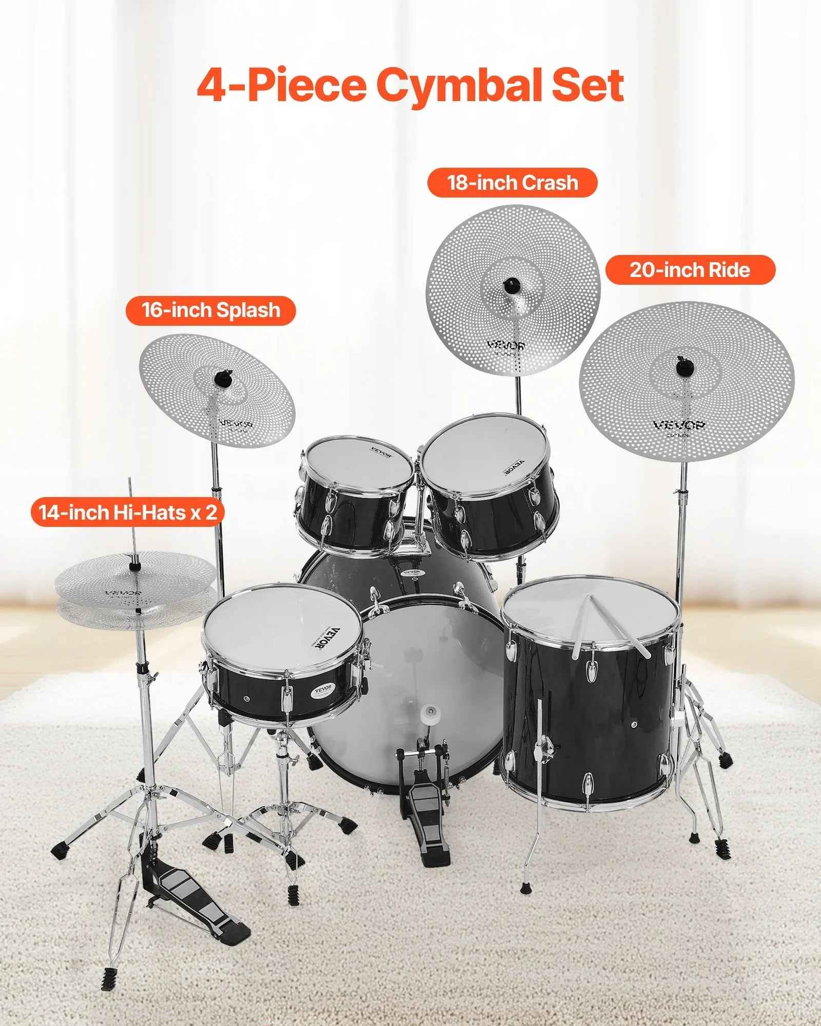 Ensemble de Cymbales Silencieuses pour Batterie, 4 Pièces en Alliage Cuivre - IVOIRART.COM