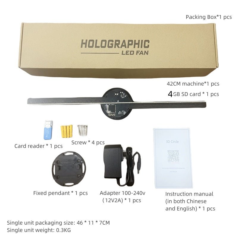 Lumière Signalétique Léd Holographique Ventilateur Écran Vidéo 3D Décor Festif - IVOIRART.COM