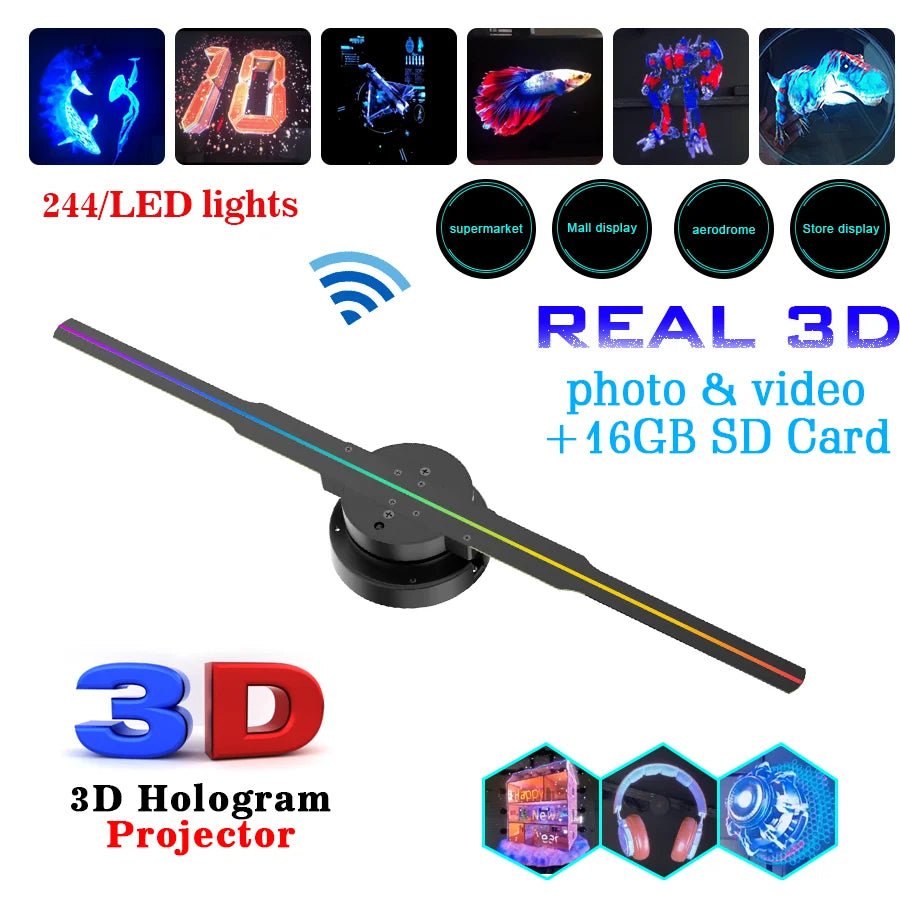 Lumière Signalétique Léd Holographique Ventilateur Écran Vidéo 3D Décor Festif - IVOIRART.COM
