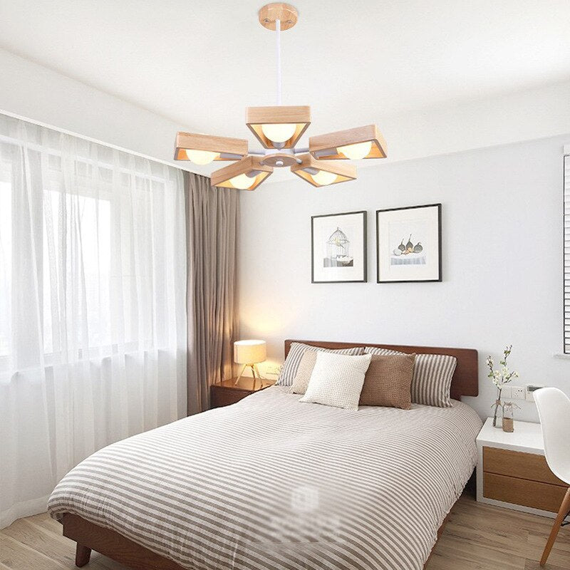 Lustre en bois massif pour chambre à coucher, branche à 3 sources LED 220 V - IVOIRART.COM
