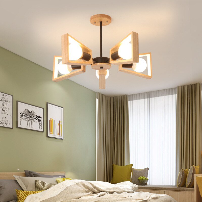 Lustre en bois massif pour chambre à coucher, branche à 3 sources LED 220 V - IVOIRART.COM