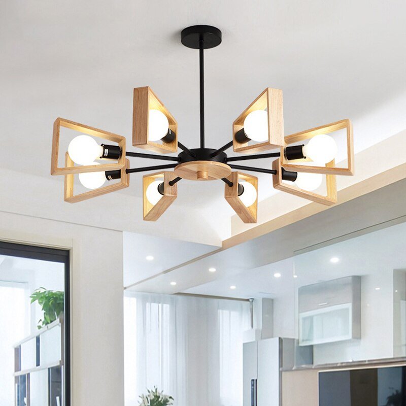 Lustre en bois massif pour chambre à coucher, branche à 3 sources LED 220 V - IVOIRART.COM