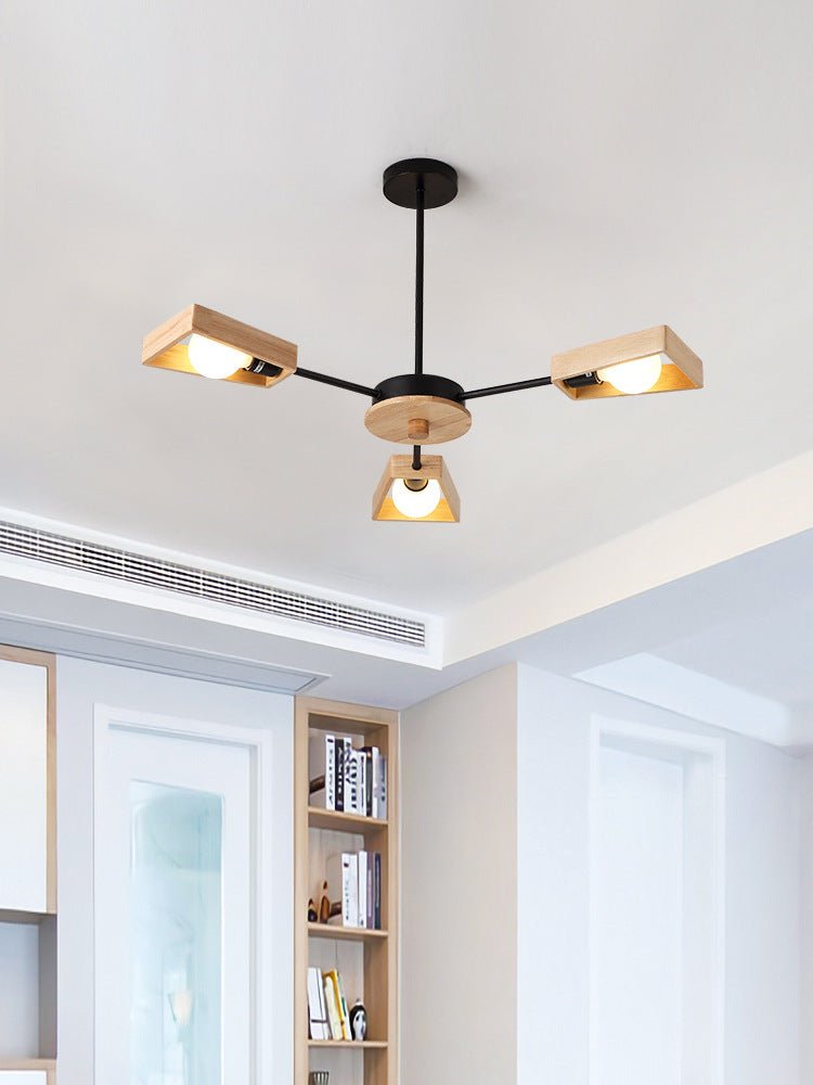 Lustre en bois massif pour chambre à coucher, branche à 3 sources LED 220 V - IVOIRART.COM