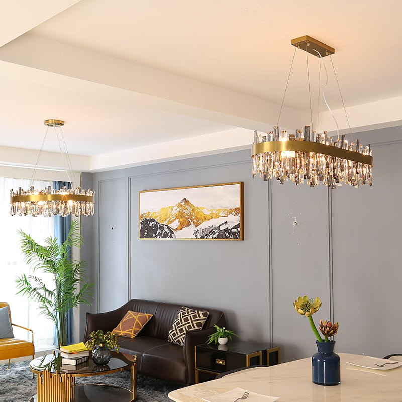 Lustre en Cristal pour Salon Lumières Simples en Acier Inoxydable Élégant - IVOIRART.COM