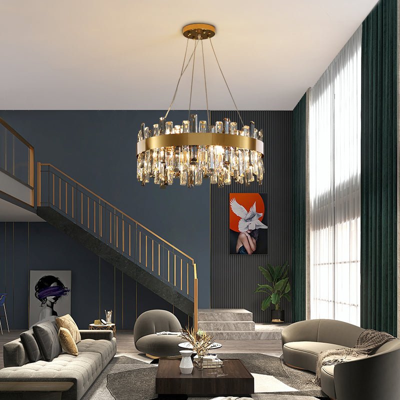 Lustre en Cristal pour Salon Lumières Simples en Acier Inoxydable Élégant - IVOIRART.COM
