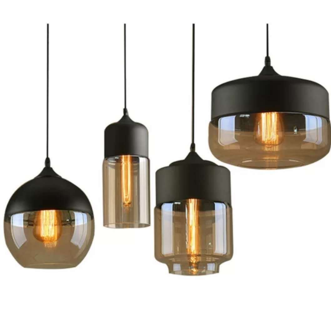 Lustre en verre industriel américain avec éclairage LED intégré, button switch - IVOIRART.COM
