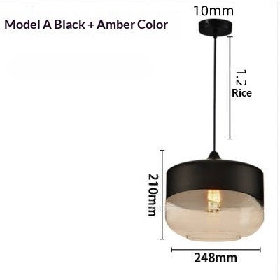 Lustre en verre industriel américain avec éclairage LED intégré, button switch - IVOIRART.COM