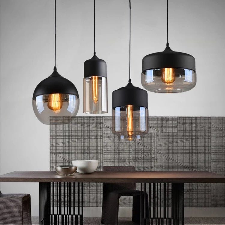 Lustre en verre industriel américain avec éclairage LED intégré, button switch - IVOIRART.COM