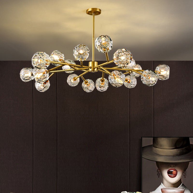 Lustre nordique moderne en cuivre et cristal lampe LED de luxe avec télécommande - IVOIRART.COM