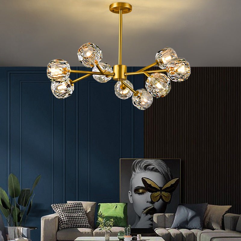 Lustre nordique moderne en cuivre et cristal lampe LED de luxe avec télécommande - IVOIRART.COM