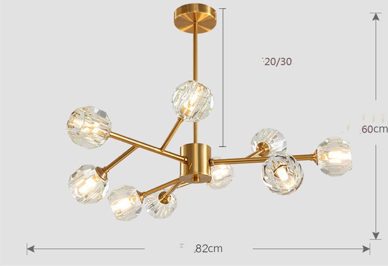 Lustre nordique moderne en cuivre et cristal lampe LED de luxe avec télécommande - IVOIRART.COM