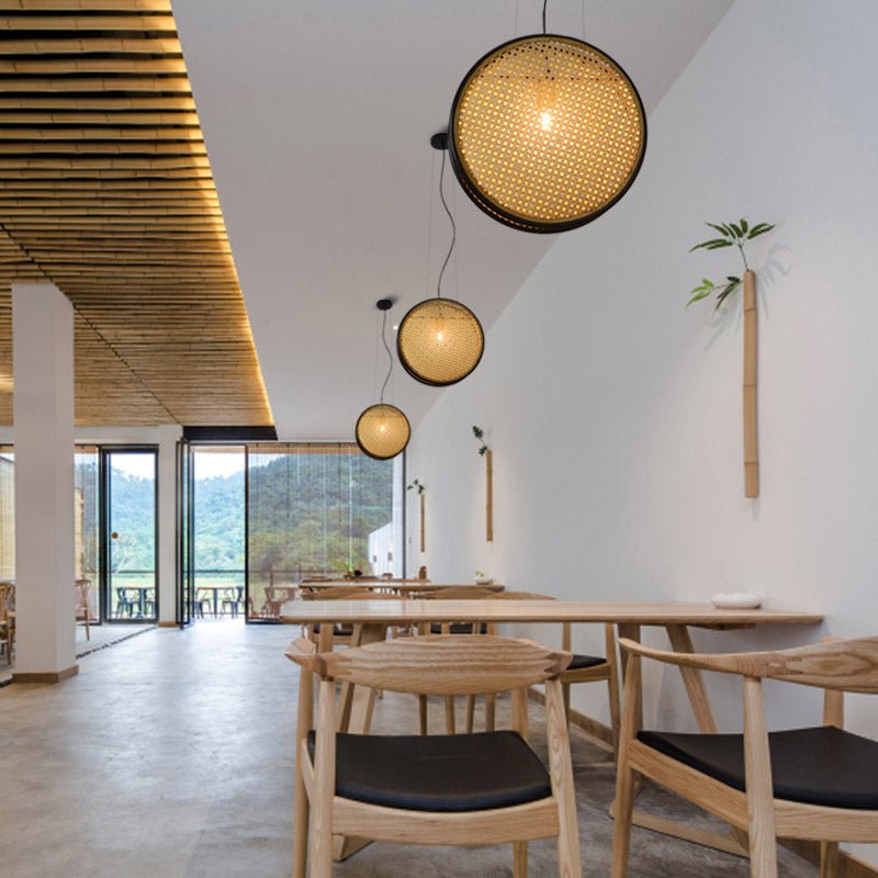 Lustre rétro créatif en rotin pour restaurant, lampe suspendue élégante et unique - IVOIRART.COM