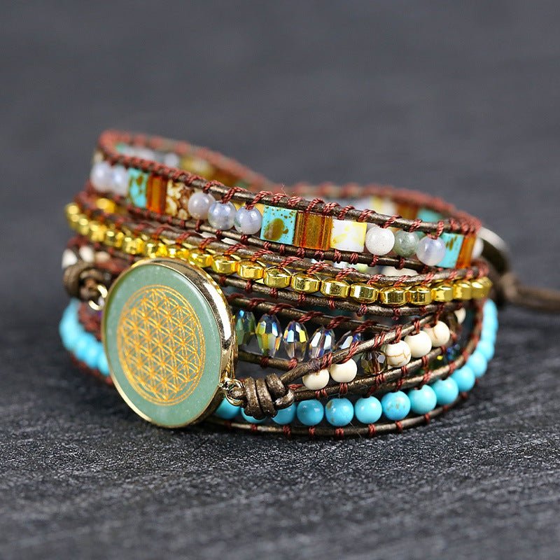 Lvdongling bracelet cuir multicouche tressé main pierres naturelles unisexe pro - IVOIRART.COM