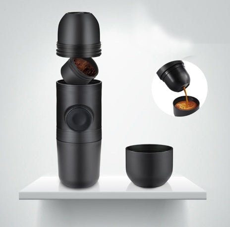 Machine à café mini portable et compacte à usage manuel en noir - IVOIRART.COM